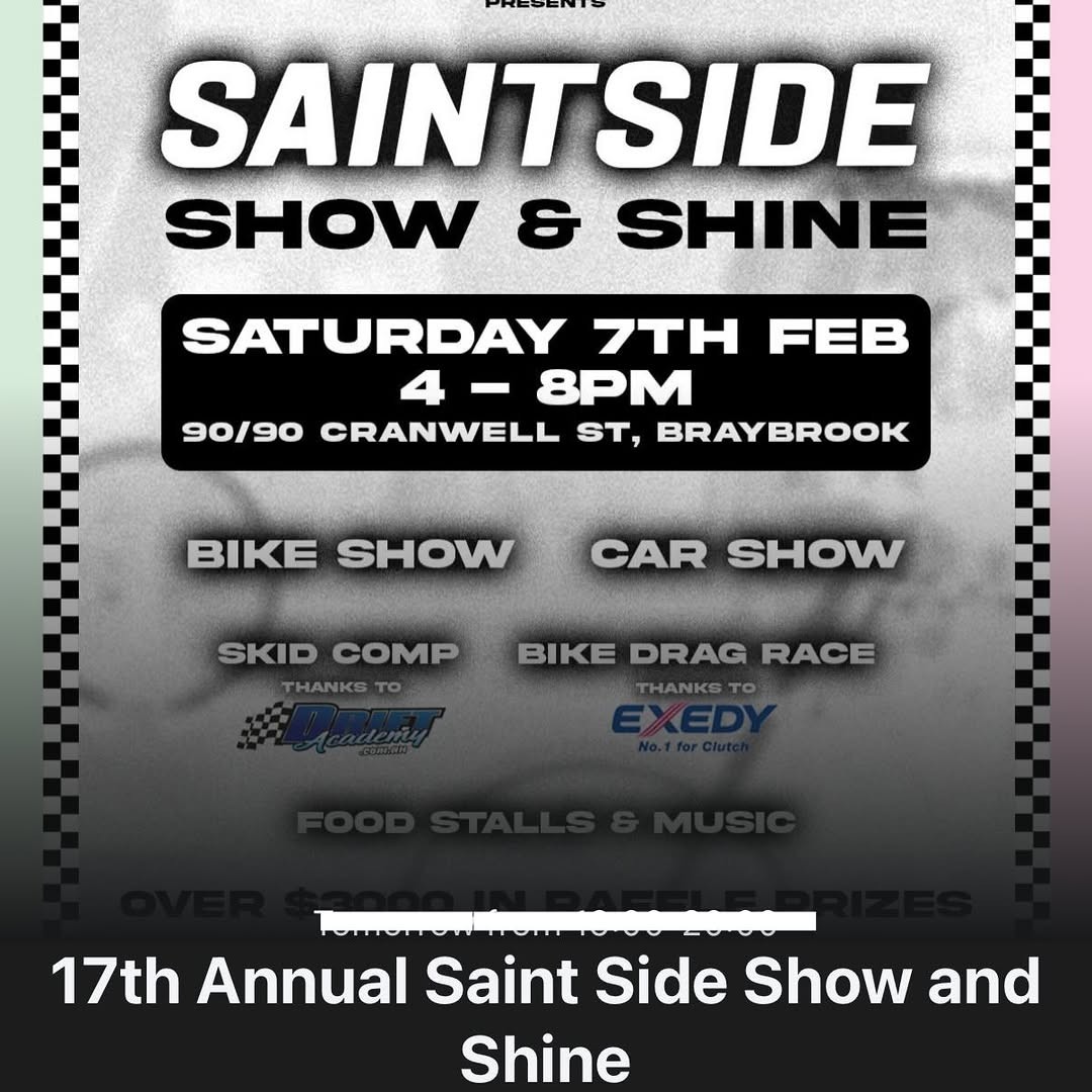 17th Annual Saint Side Show and Shine — Classic car meet in Melbourne, VIC on Saturday 7 February 2026