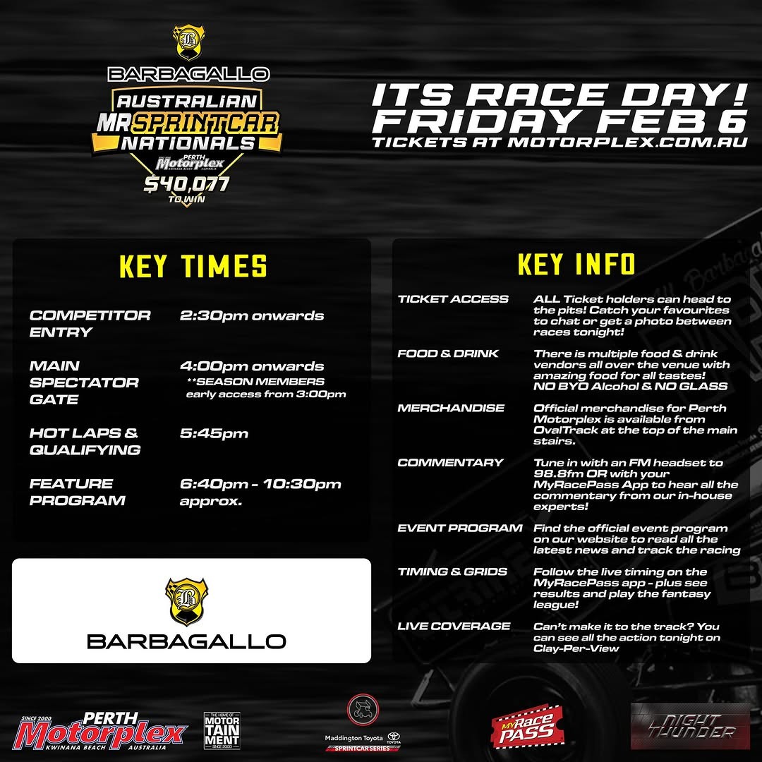 Barbagallo Australian Mr Sprintcar Nationals — Muscle spectator event in Perth, WA on Friday 6 February 2026