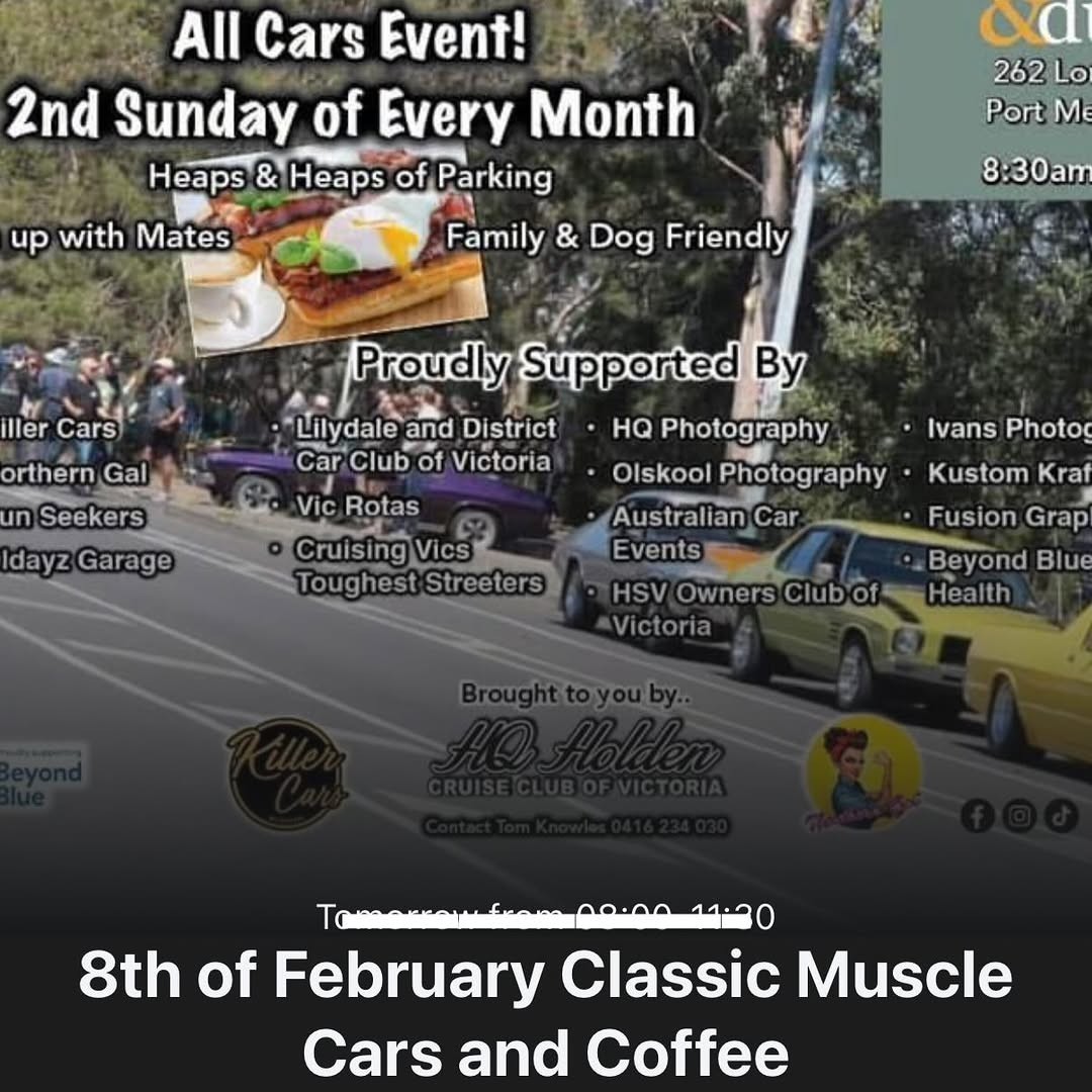 Classic Muscle Cars and Coffee — Classic/Muscle car meet in Melbourne, VIC on Sunday 8 February 2026