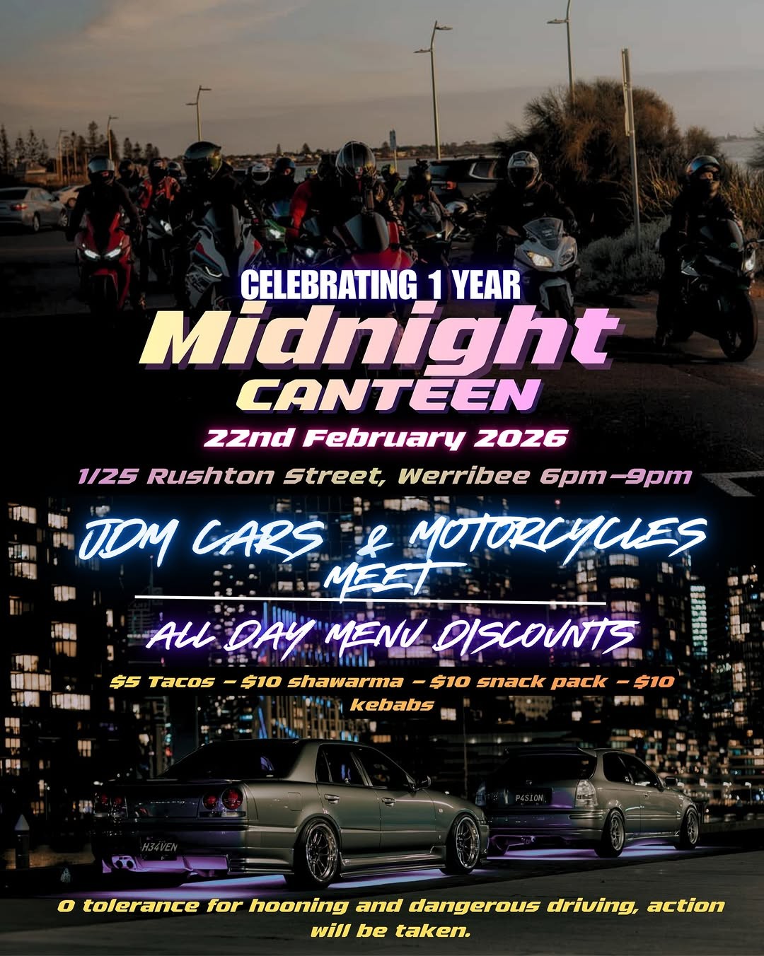 Midnight Canteen 1 Year Anniversary Meet — JDM car meet in Melbourne, VIC on Sunday 22 February 2026
