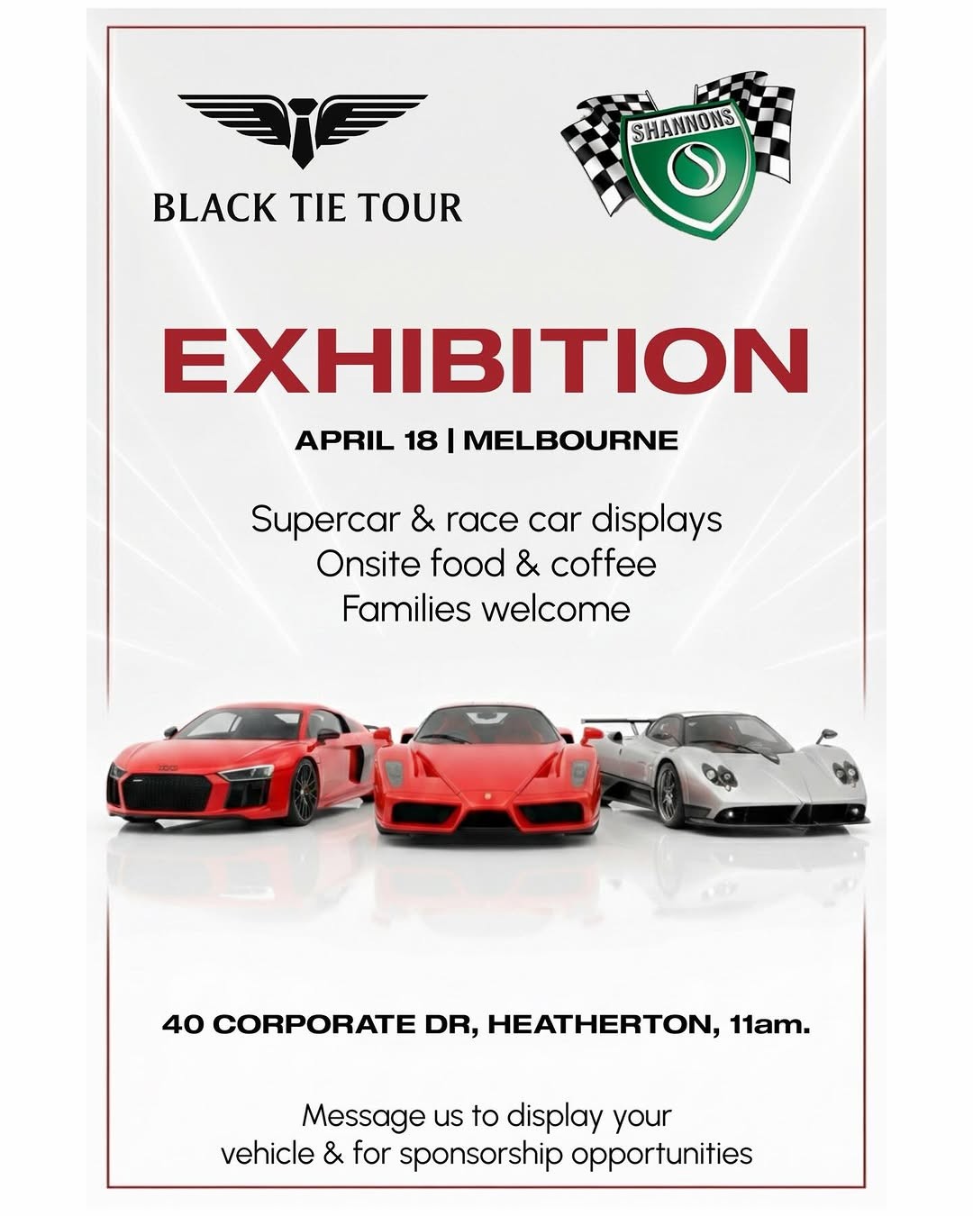 EXHIBITION — Exotic car meet in Melbourne, VIC on Saturday 18 April 2026
