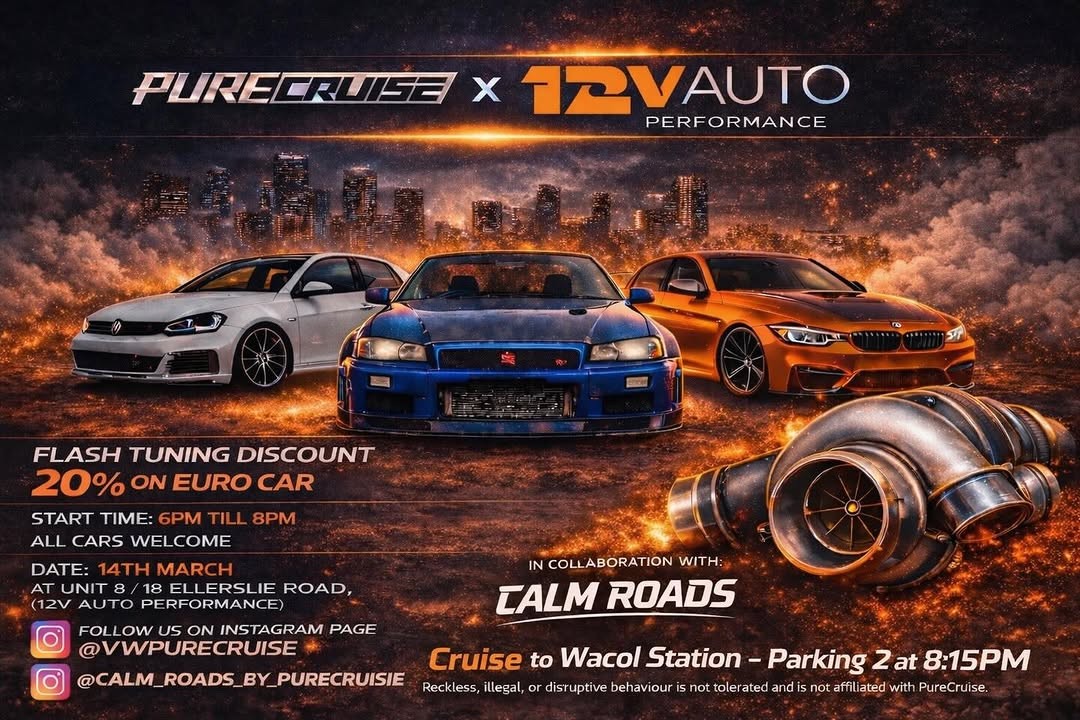 PureCruise x 12V Auto Performance Flash Tuning Night — Euro/Stance car meet in Brisbane, QLD on Saturday 14 March 2026