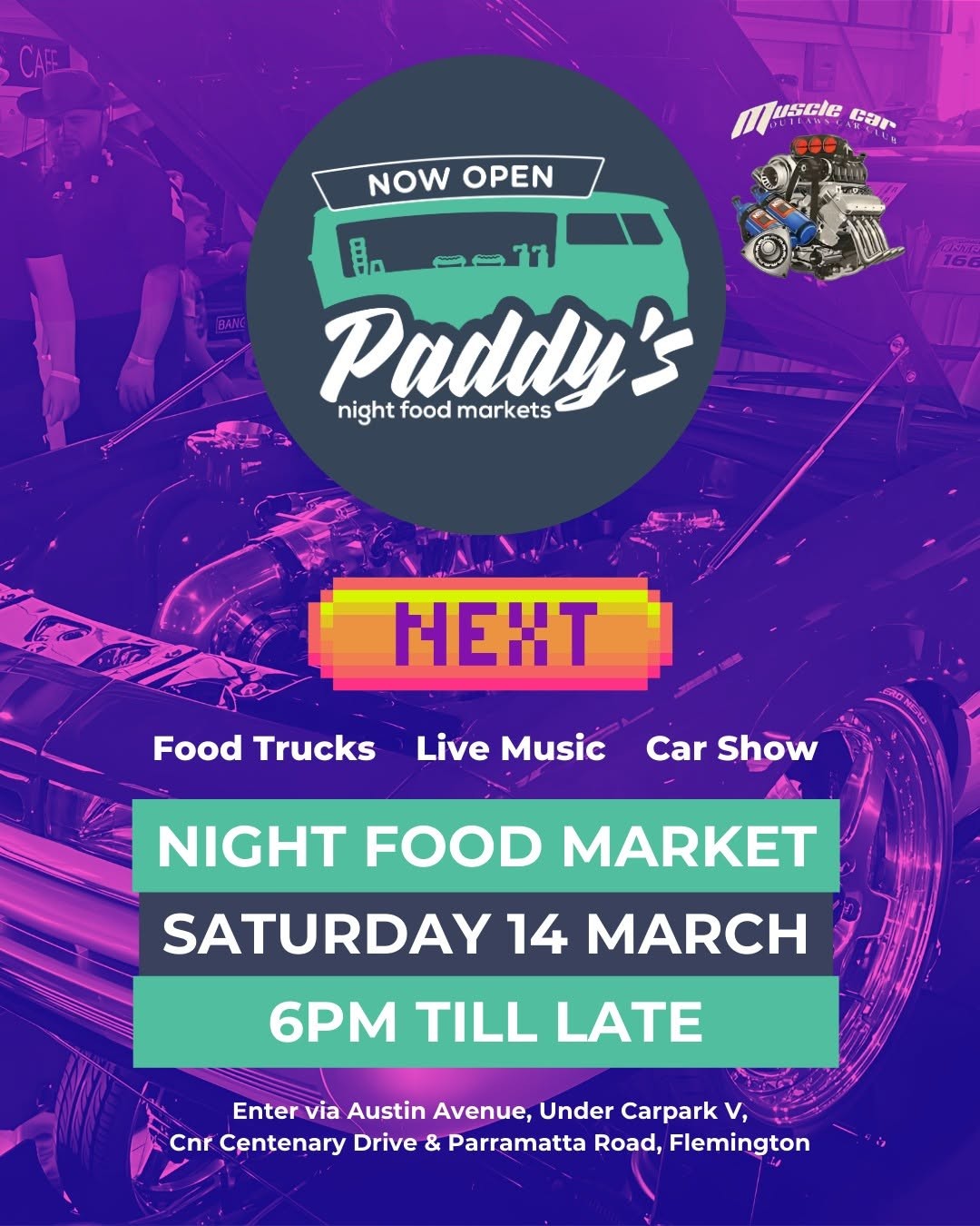 Paddy's Night Food Market — Muscle/JDM car meet in Sydney, NSW on Saturday 14 March 2026