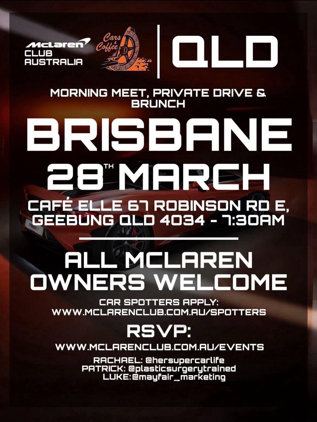 QLD Morning Meet, Private Drive & Brunch — Exotic car meet in Brisbane, QLD on Saturday 28 March 2026