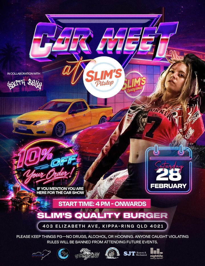 Car Meet at Slim's Pitstop — Muscle car meet in Brisbane, QLD on Saturday 28 February 2026