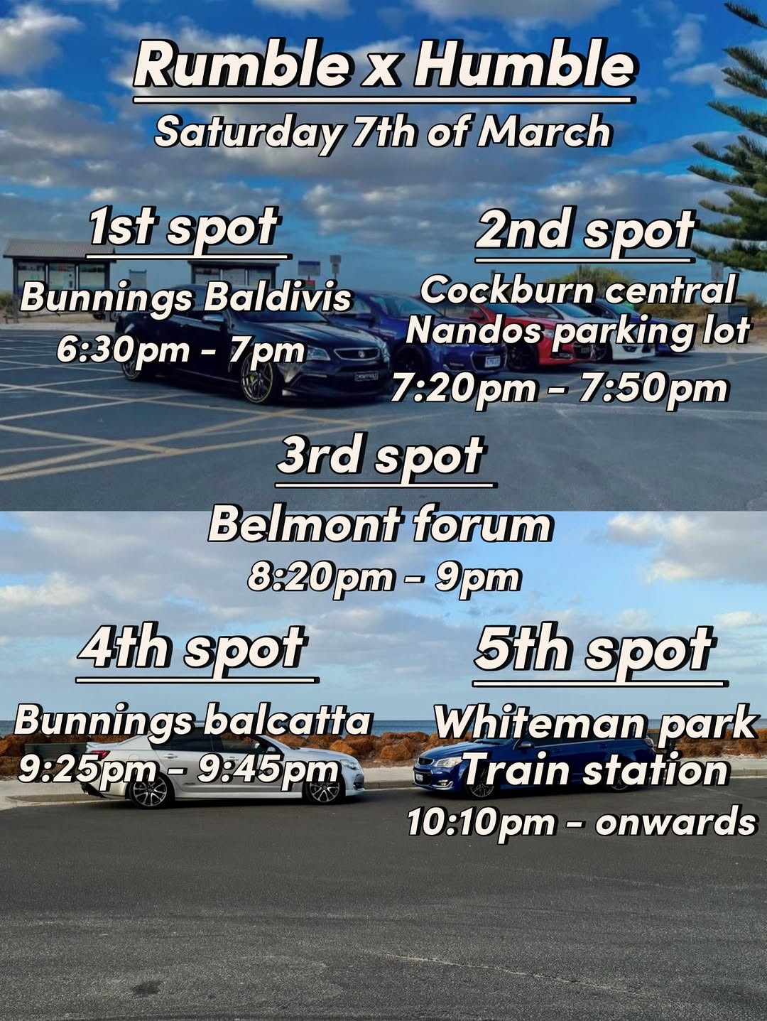 Rumble x Humble — car meet in Perth, WA on Saturday 7 March 2026