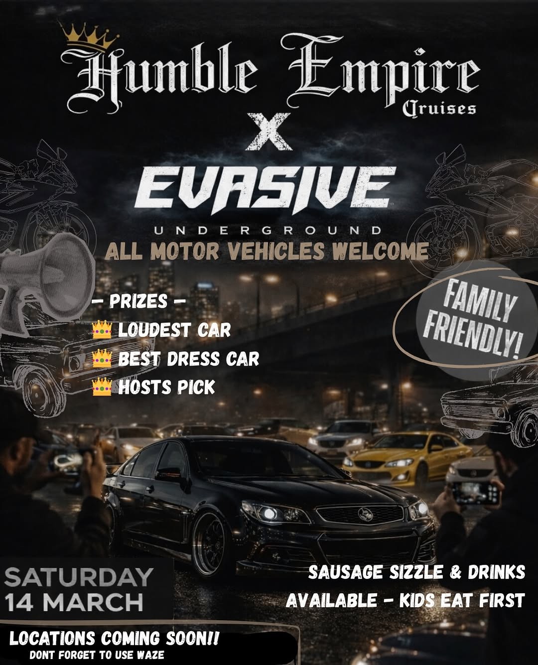 Humble Empire Cruises X Evasive Underground — car meet in Perth, WA on Saturday 14 March 2026