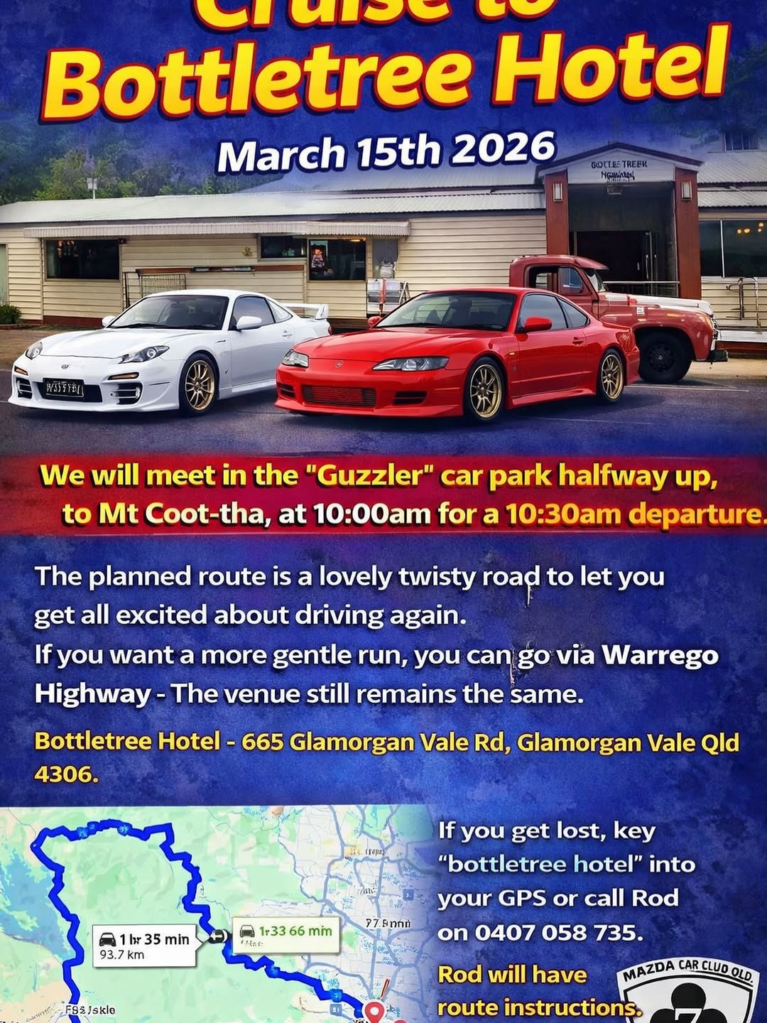 Cruise to Bottletree Hotel — JDM car meet in Brisbane, QLD on Sunday 15 March 2026