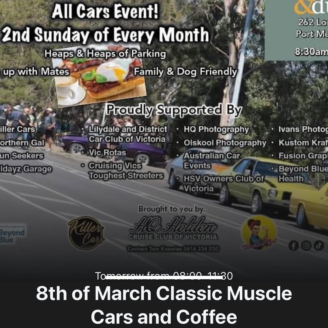 Classic Muscle Cars and Coffee — Classic/Muscle car meet in Melbourne, VIC on Sunday 8 March 2026
