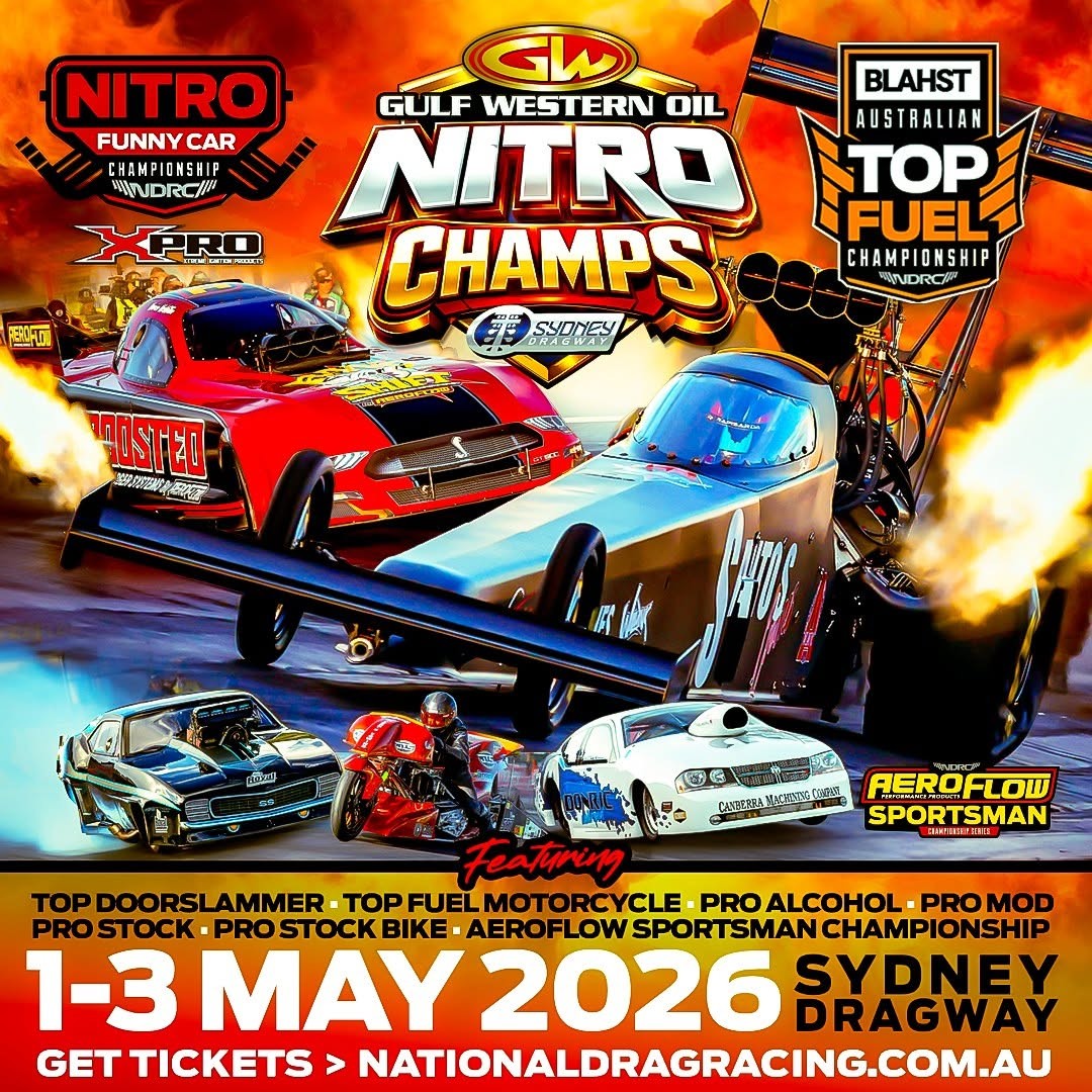 Gulf Western Oil Nitro Champs — Muscle spectator event in Sydney, NSW on Friday 1 May 2026