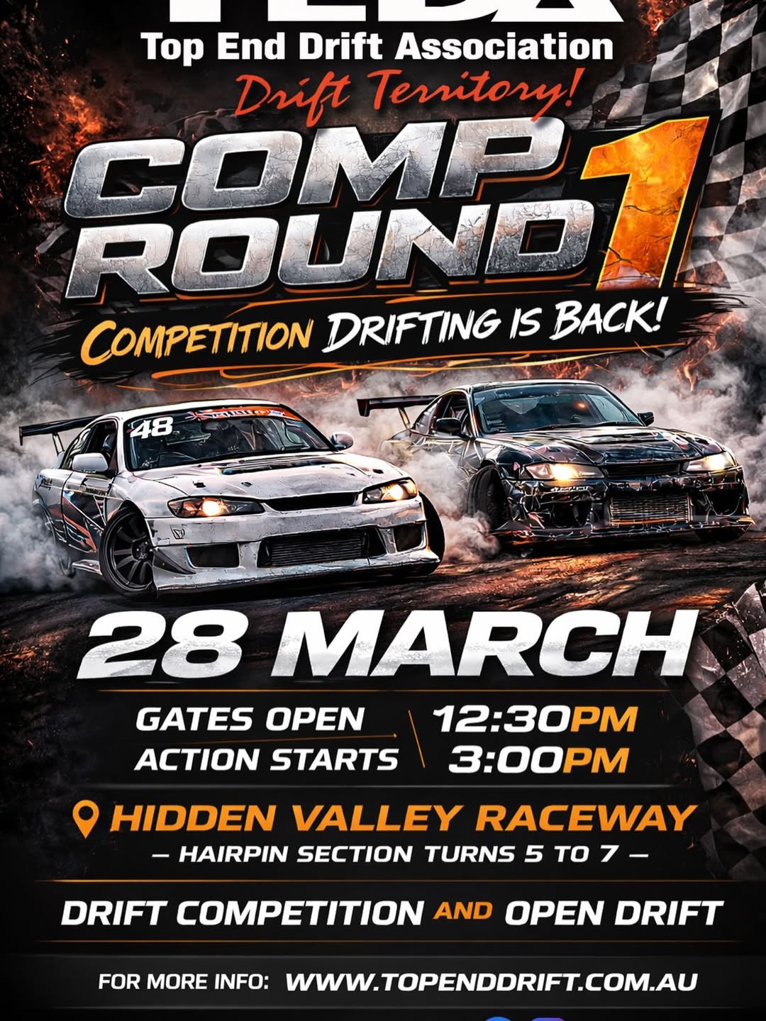 Drift Territory! Comp Round 1 — JDM track day in Darwin, NT on Saturday 28 March 2026