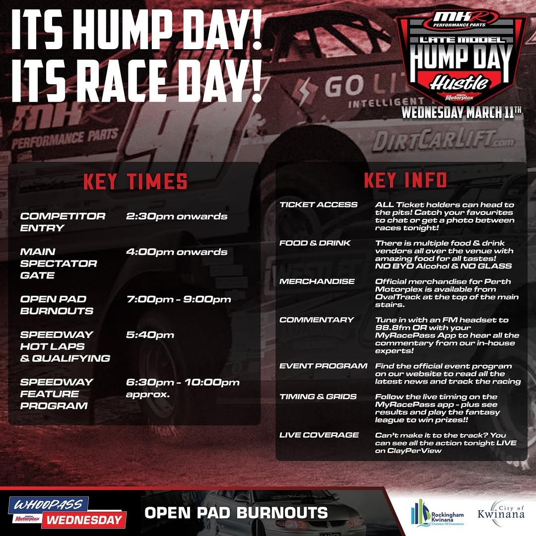 Late Model Hump Day Hustle & WhoopAss Wednesday Open Pad Burnouts — Muscle spectator event in Perth, WA on Wednesday 11 March 2026