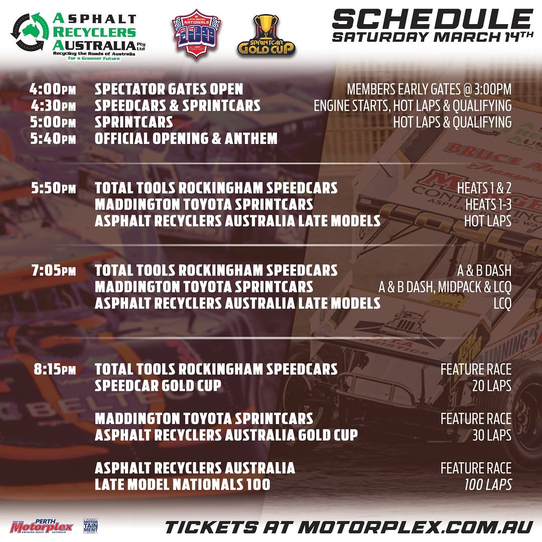 Asphalt Recyclers Australia Sprintcar Gold Cup & Late Model Nationals - Day 2 — Muscle spectator event in Perth, WA on Saturday 14 March 2026