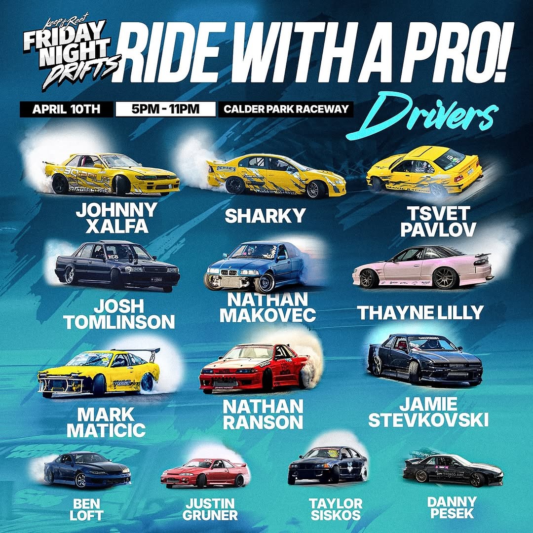Friday Night Drifts - Ride With A Pro! — JDM/Muscle track day in Melbourne, VIC on Friday 10 April 2026