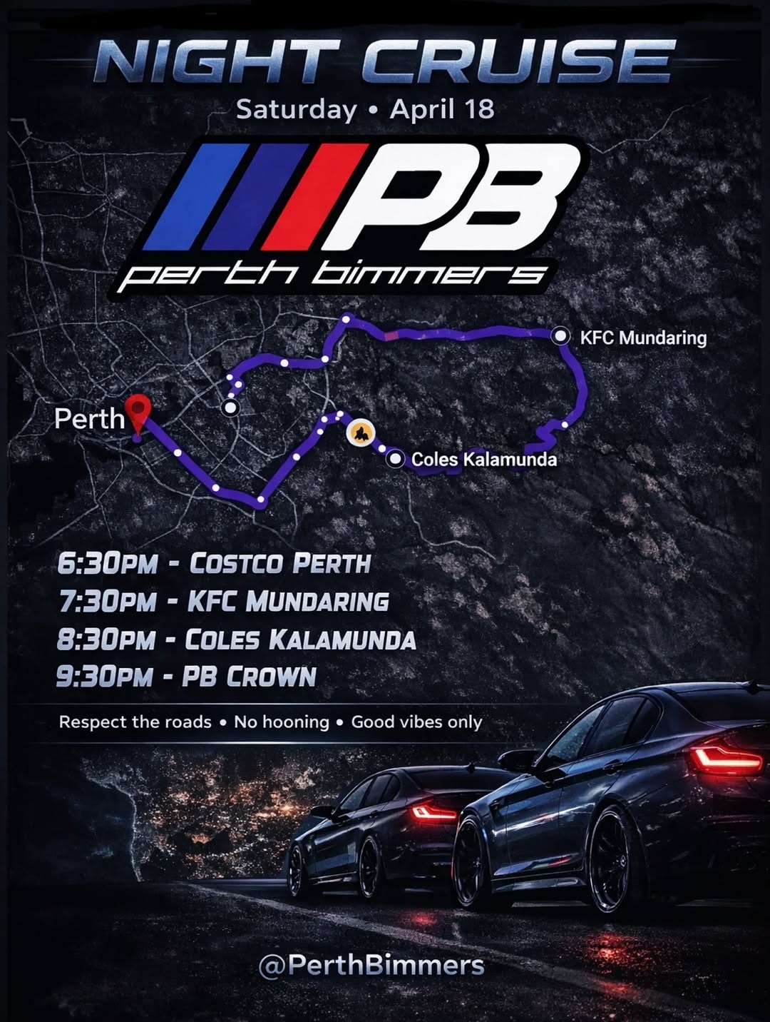 Night Cruise — Euro car meet in Perth, WA on Saturday 18 April 2026