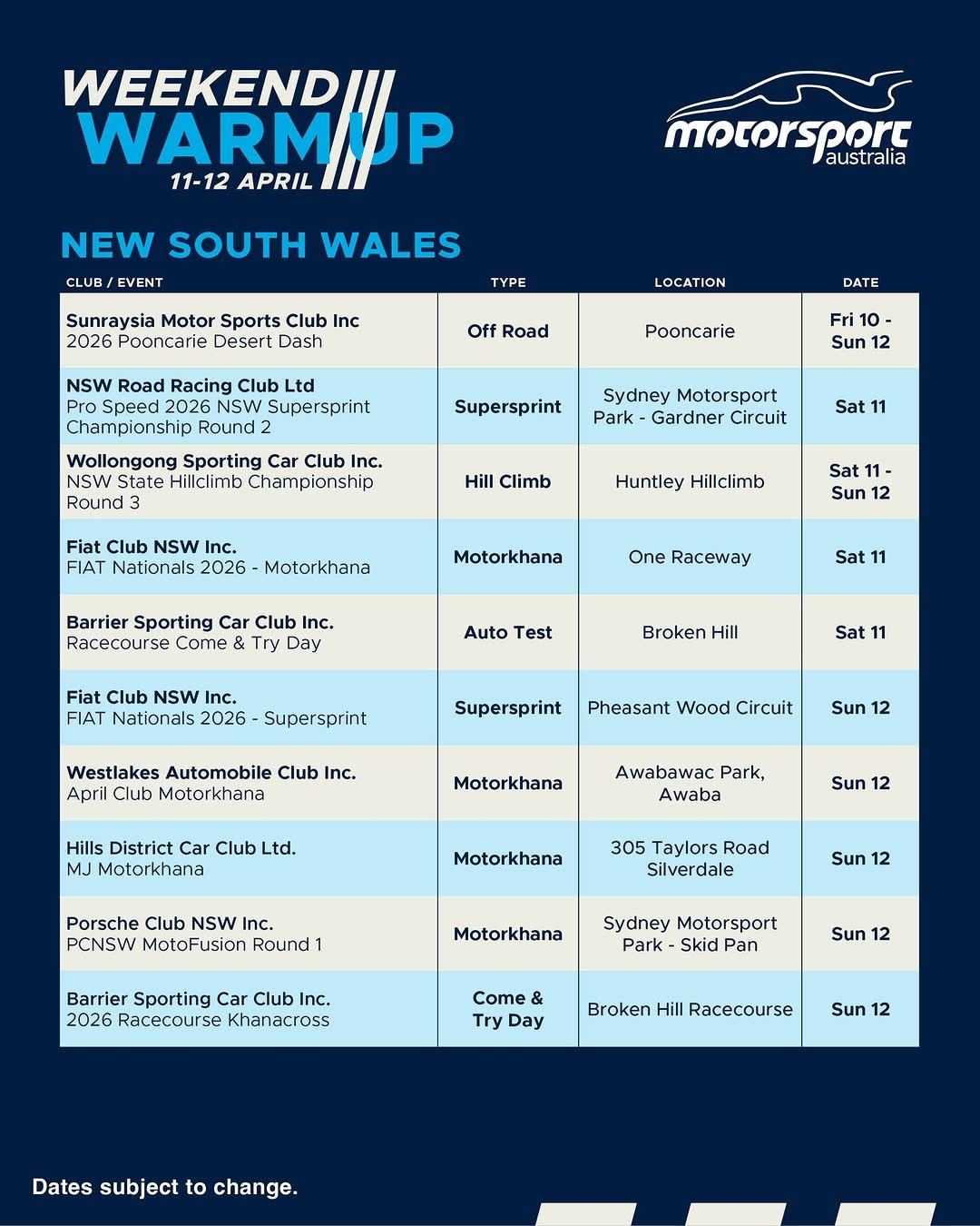 2026 Pooncarie Desert Dash — 4x4 track day in Sydney, NSW on Friday 10 April 2026