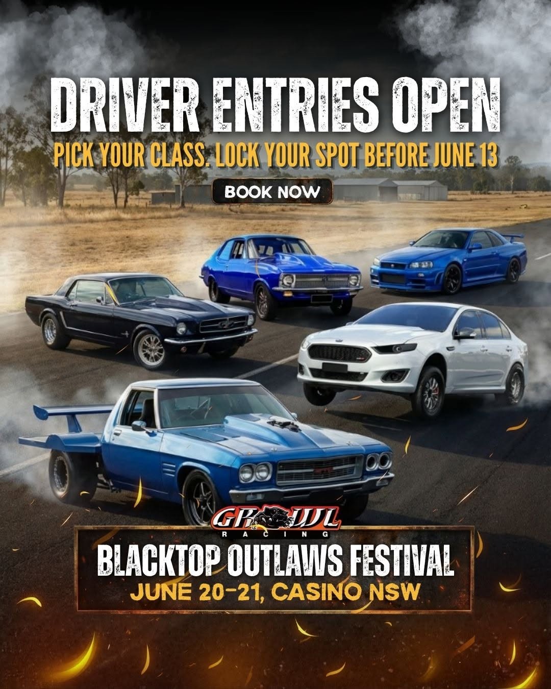 Blacktop Outlaws Festival — Muscle/JDM track day in Sydney, NSW on Saturday 20 June 2026
