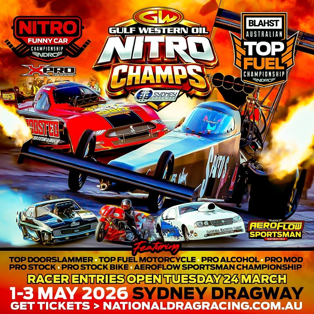 Gulf Western Oil Nitro Champs — Muscle spectator event in Sydney, NSW on Friday 1 May 2026