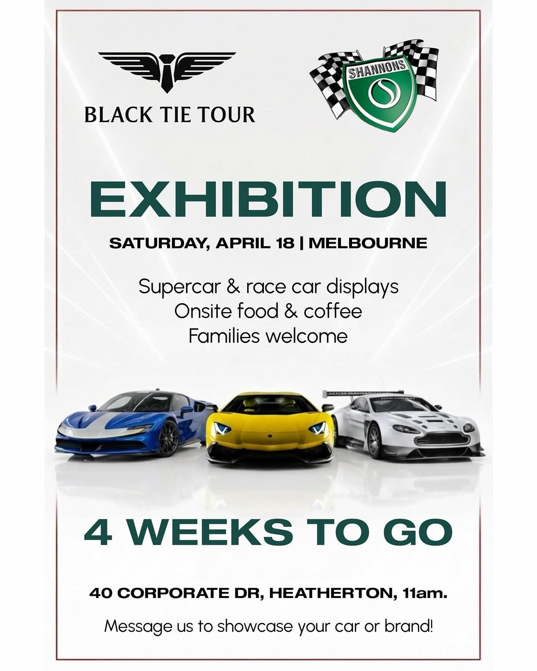 Exhibition — Exotic car meet in Melbourne, VIC on Saturday 18 April 2026