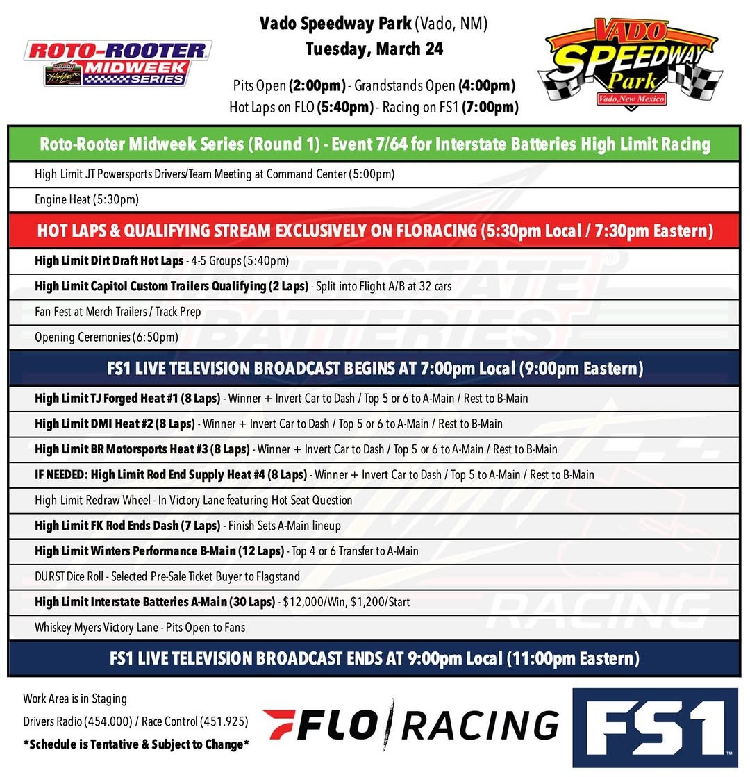 Roto-Rooter Midweek Series (Round 1) — spectator event in International on Tuesday 24 March 2026