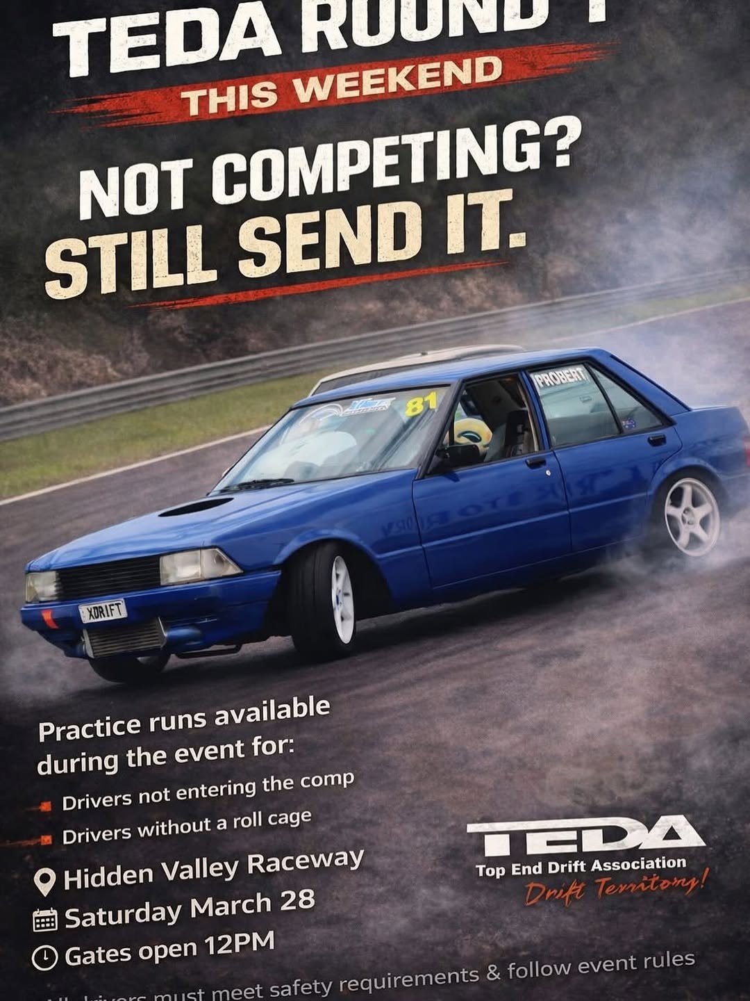 TEDA Round 1 — JDM/Muscle track day in Darwin, NT on Saturday 28 March 2026