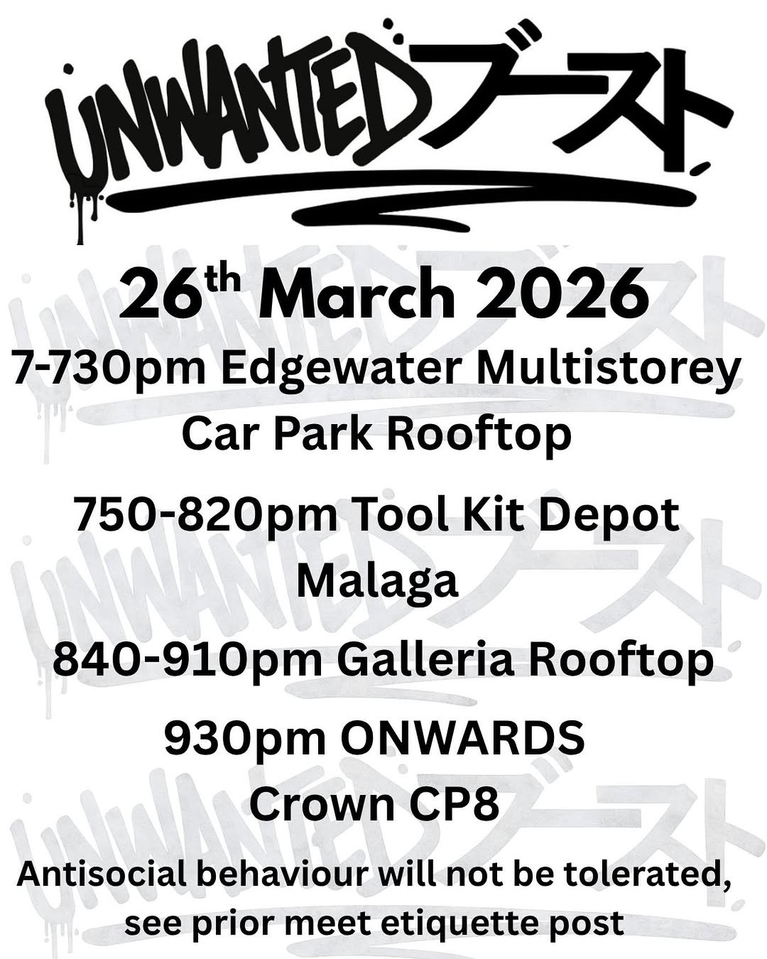 North to Crown run — JDM car meet in Perth, WA on Thursday 26 March 2026