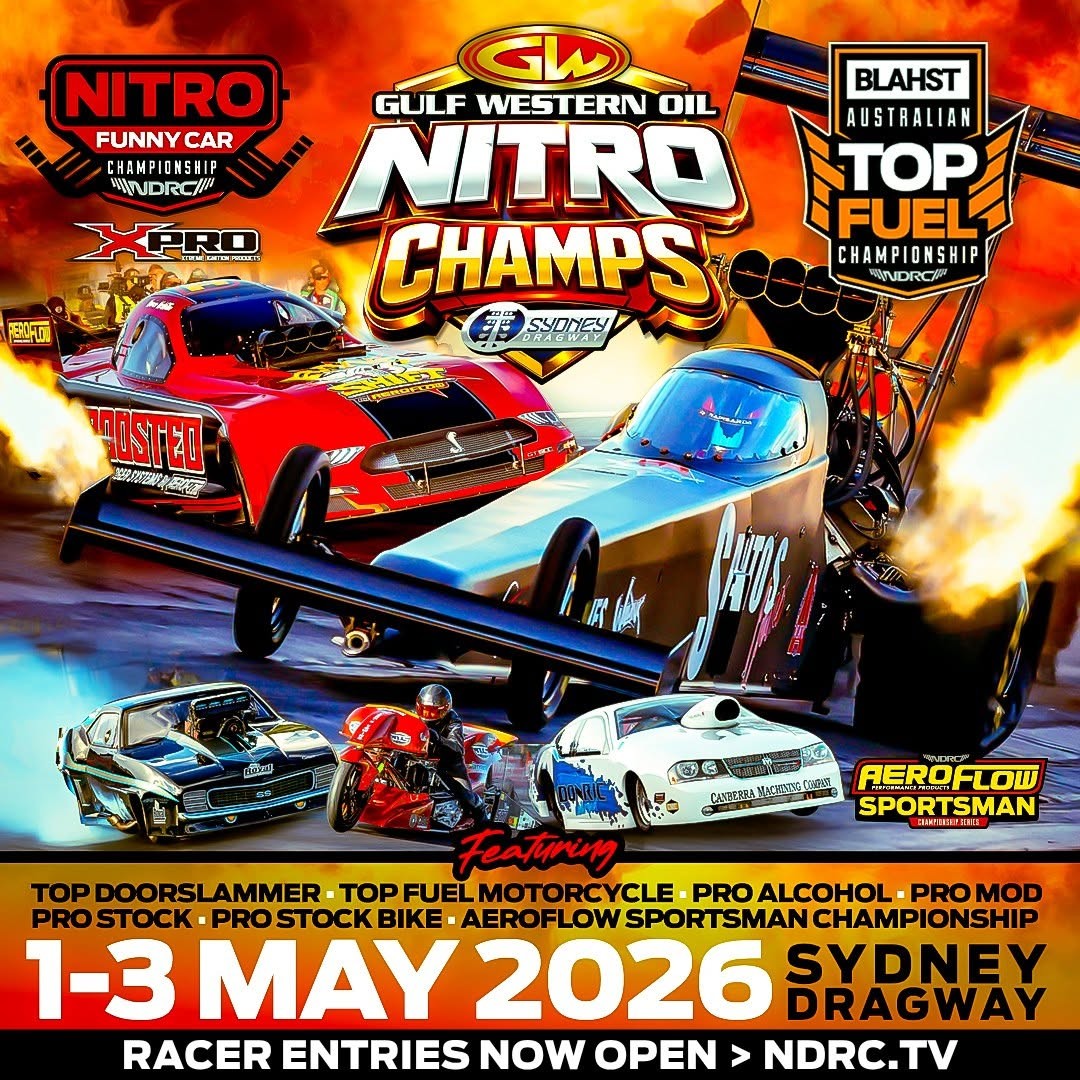 Gulf Western Oil Nitro Champs — Muscle spectator event in Sydney, NSW on Friday 1 May 2026