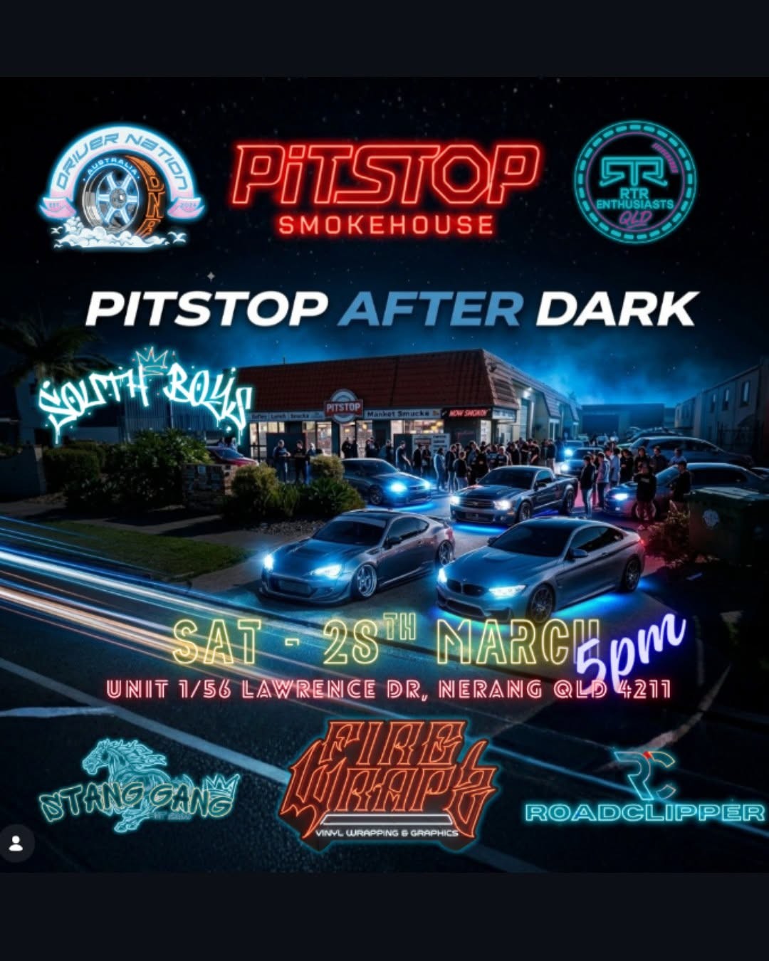 Pitstop After Dark — JDM/Euro car meet in Brisbane, QLD on Saturday 28 March 2026