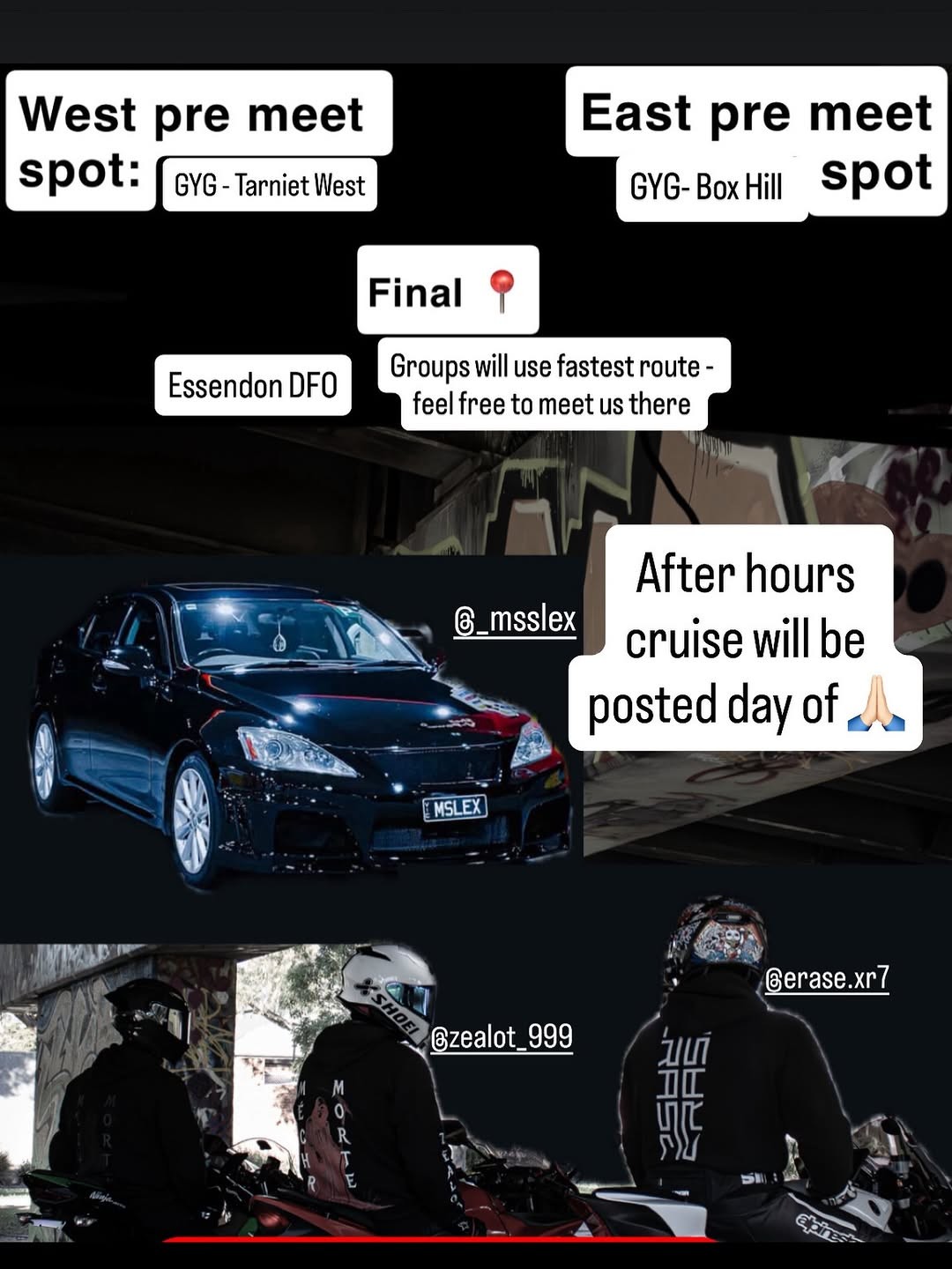 ERXSE BIKES ❌ @_msslex CARS UPDATED NIGHT — JDM car meet in Melbourne, VIC on Thursday 2 April 2026
