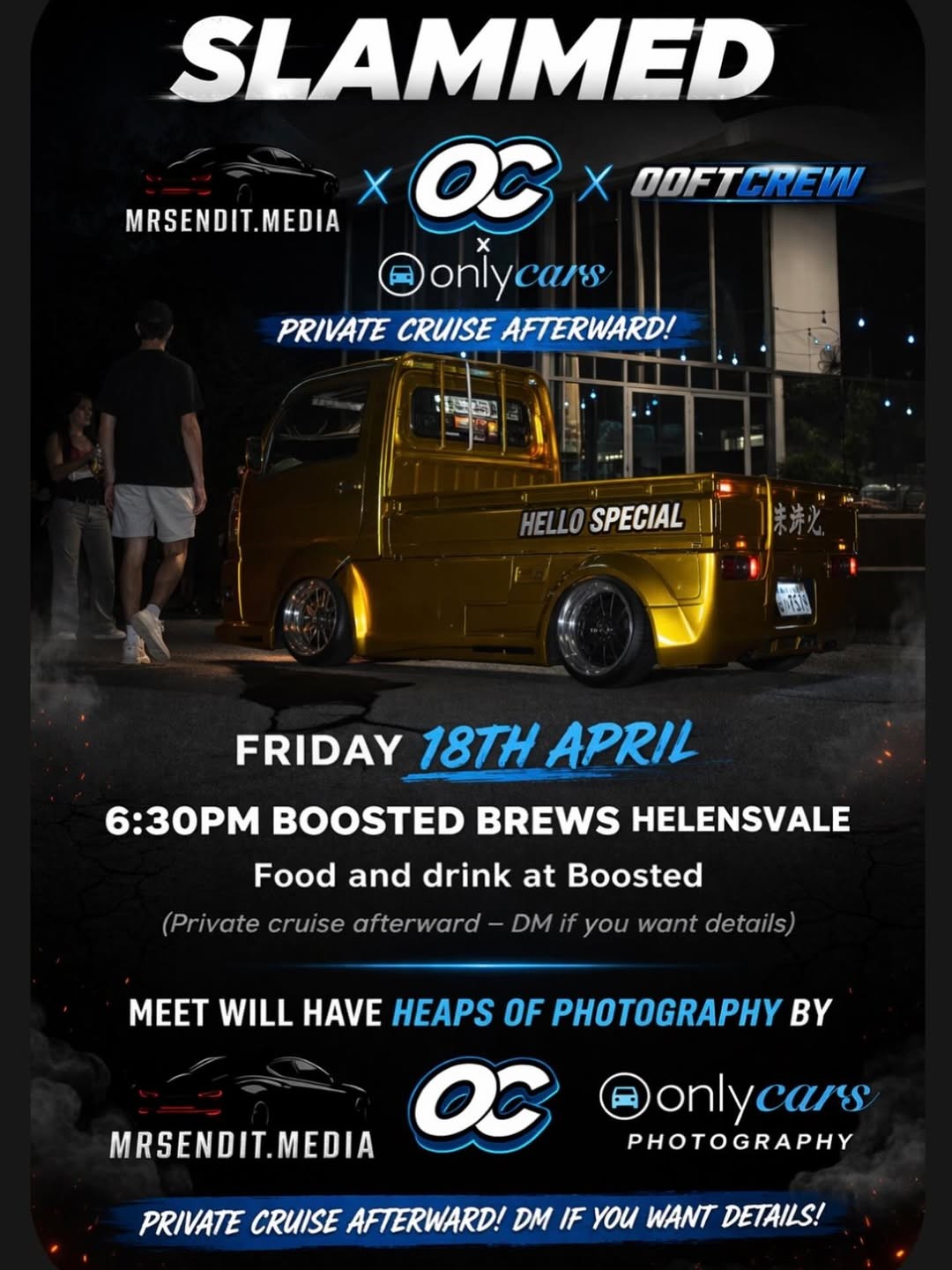 SLAMMED — JDM/Stance car meet in Brisbane, QLD on Saturday 18 April 2026