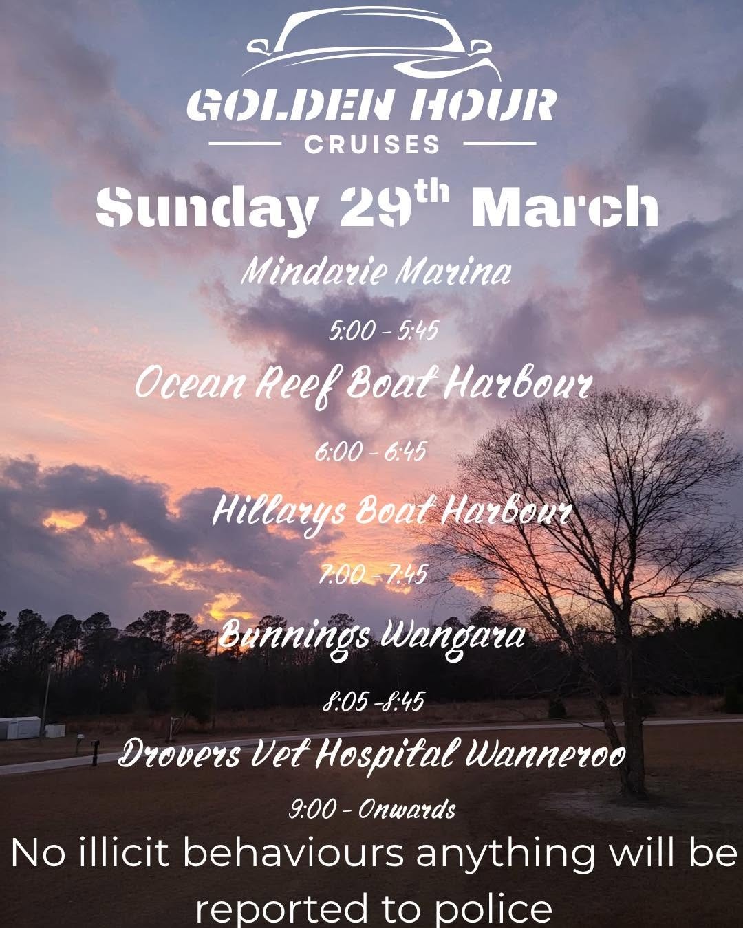 Golden Hour Cruises — car meet in Perth, WA on Sunday 29 March 2026