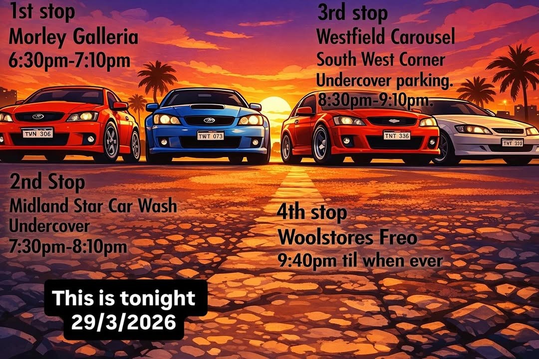 Sunset Sunday Cruise — Muscle car meet in Perth, WA on Sunday 29 March 2026