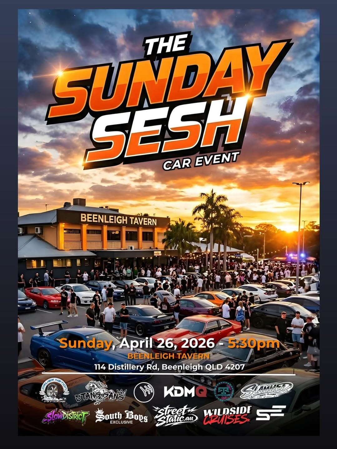 The Sunday Sesh Car Event — JDM/Muscle car meet in Brisbane, QLD on Sunday 26 April 2026