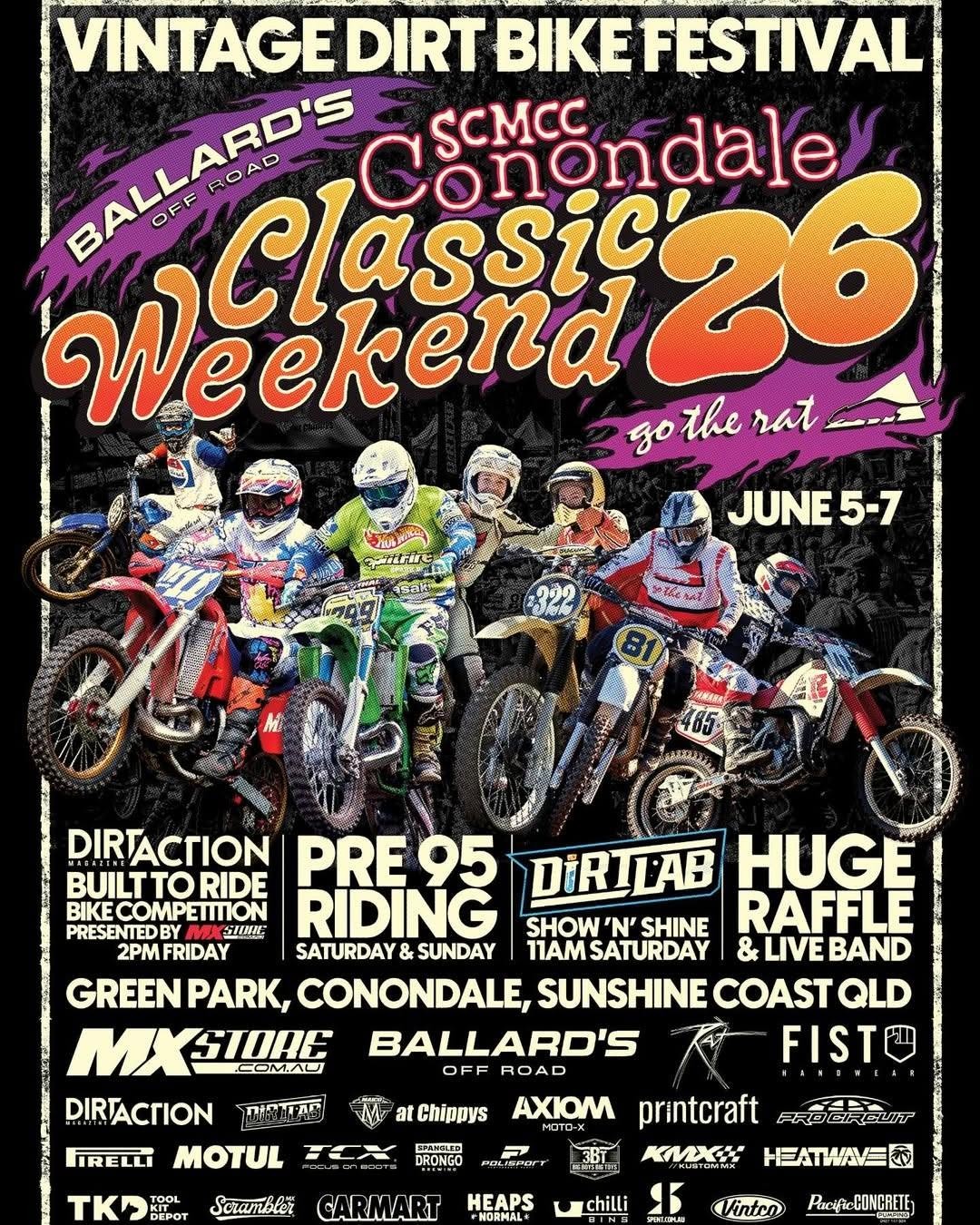 Vintage Dirt Bike Festival / SCMCC Conondale Classic Weekend 26 flyer — QLD