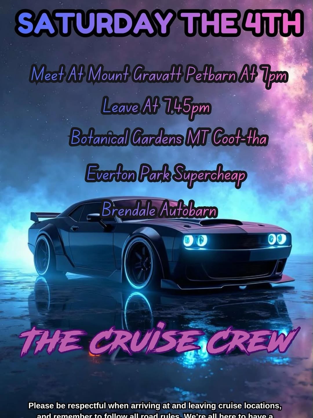 Saturday Night Cruise — JDM car meet in Brisbane, QLD on Saturday 4 April 2026