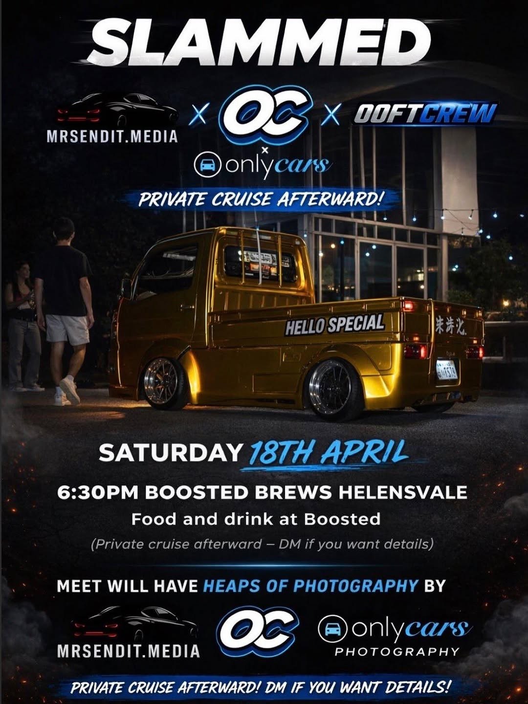 Slammed — JDM/Stance car meet in Brisbane, QLD on Saturday 18 April 2026