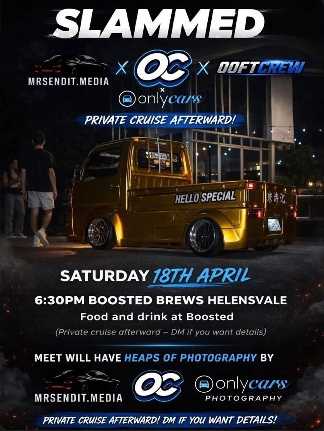 Slammed Meet & Private Cruise — Stance/JDM car meet in Brisbane, QLD on Saturday 18 April 2026