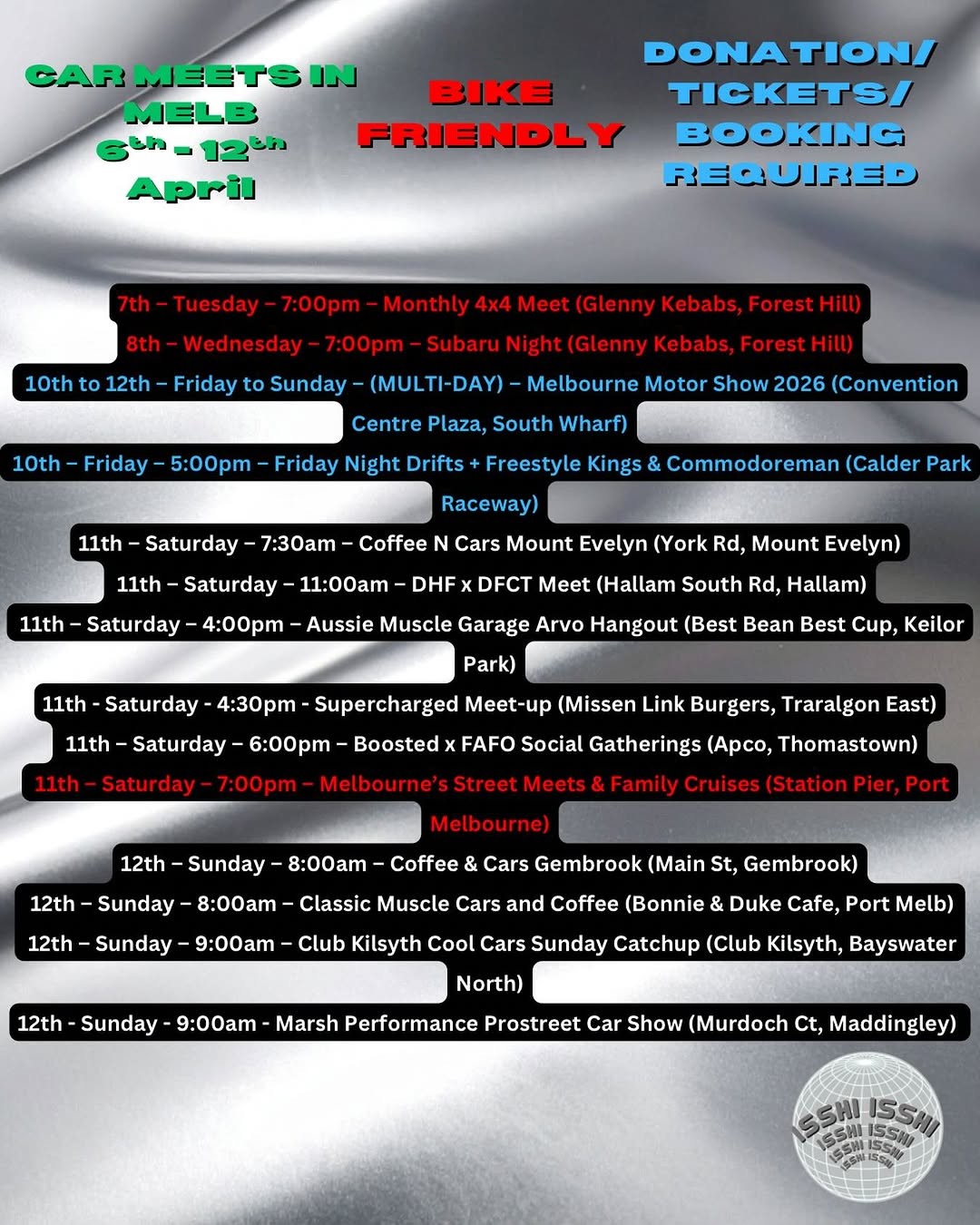 Melbourne's Street Meets & Family Cruises — car meet in Melbourne, VIC on Saturday 11 April 2026