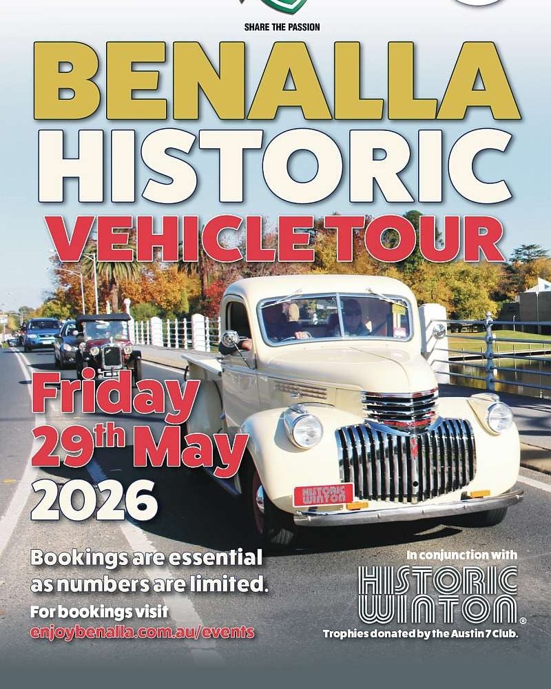 Benalla Historic Vehicle Tour — Classic car meet in Melbourne, VIC on Friday 29 May 2026