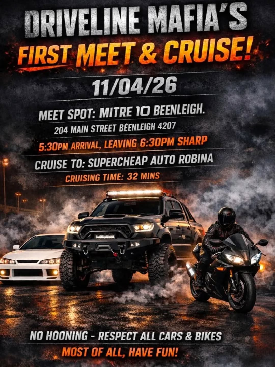 Driveline Mafia's First Meet & Cruise — JDM car meet in Brisbane, QLD on Saturday 11 April 2026