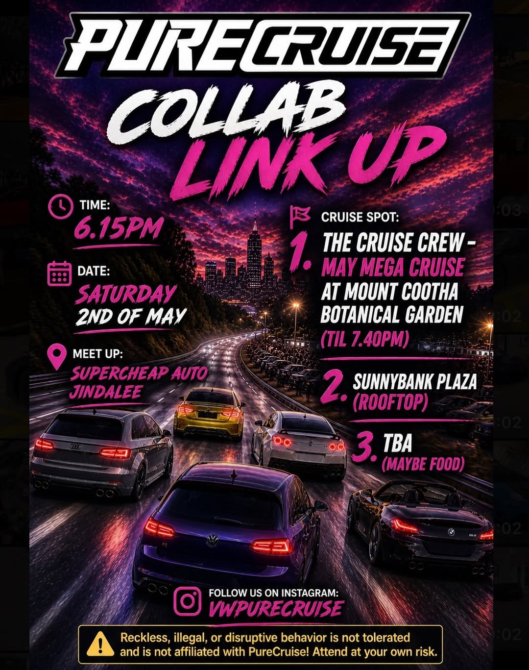 PureCruise Collab Link Up — JDM car meet in Brisbane, QLD on Saturday 2 May 2026