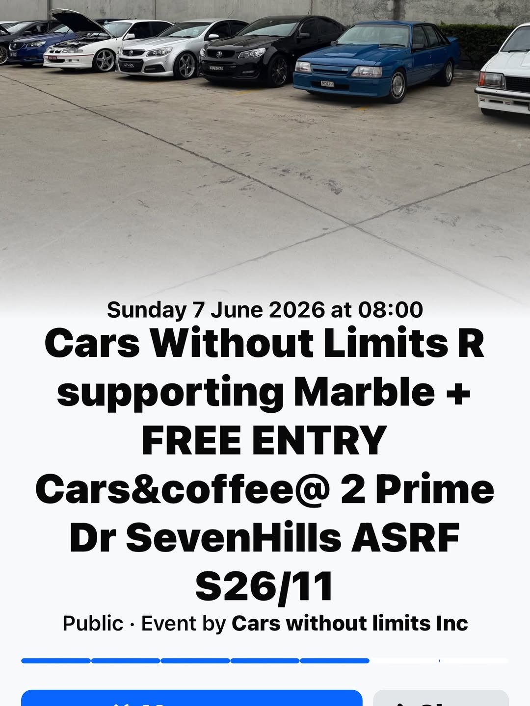 Cars Without Limits R supporting Marble — Classic/Muscle car meet in Sydney, NSW on Sunday 7 June 2026