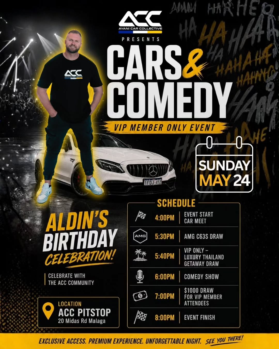 Cars & Comedy flyer — WA
