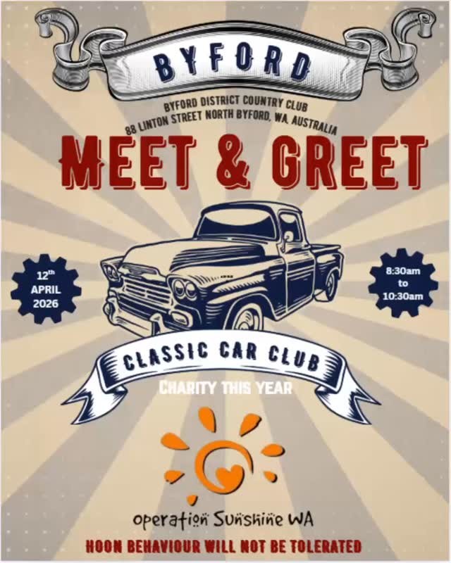 Byford Meet & Greet — Classic/Muscle car meet in Perth, WA on Sunday 12 April 2026