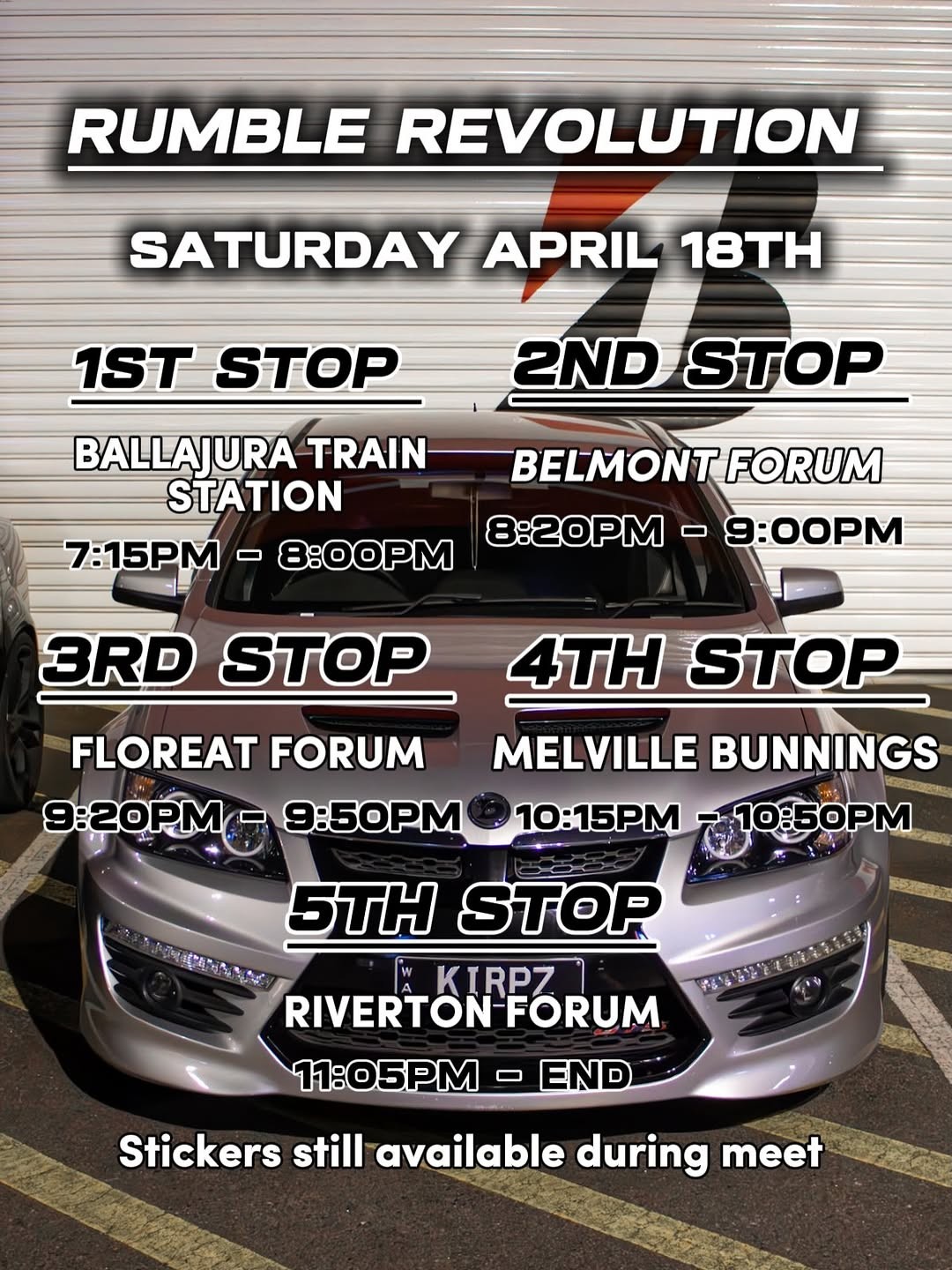 Rumble Revolution — JDM/Muscle car meet in Perth, WA on Saturday 18 April 2026