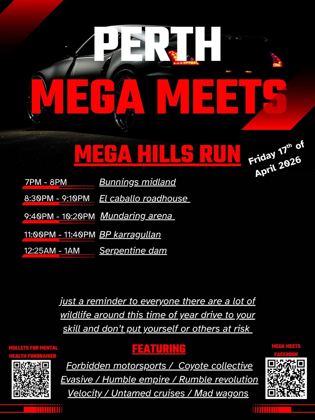 Mega Hills Run — JDM/Muscle car meet in Perth, WA on Friday 17 April 2026