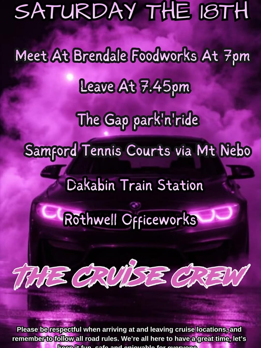 Saturday The 18th Cruise — JDM car meet in Brisbane, QLD on Saturday 18 April 2026