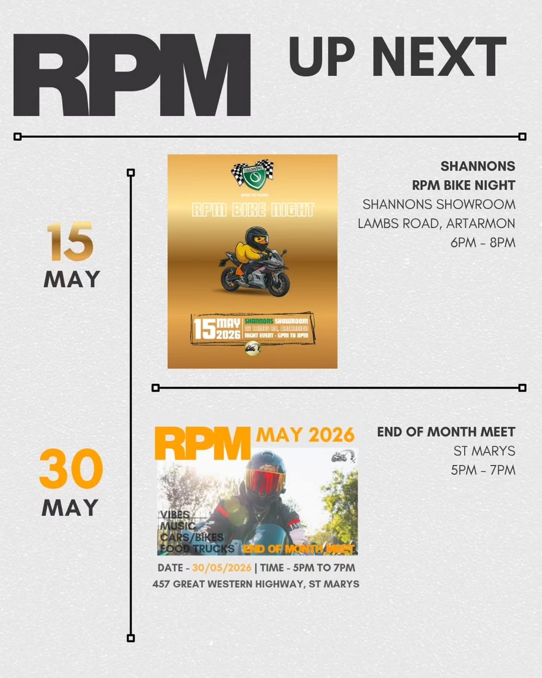 Shannons RPM Bike Night flyer — NSW