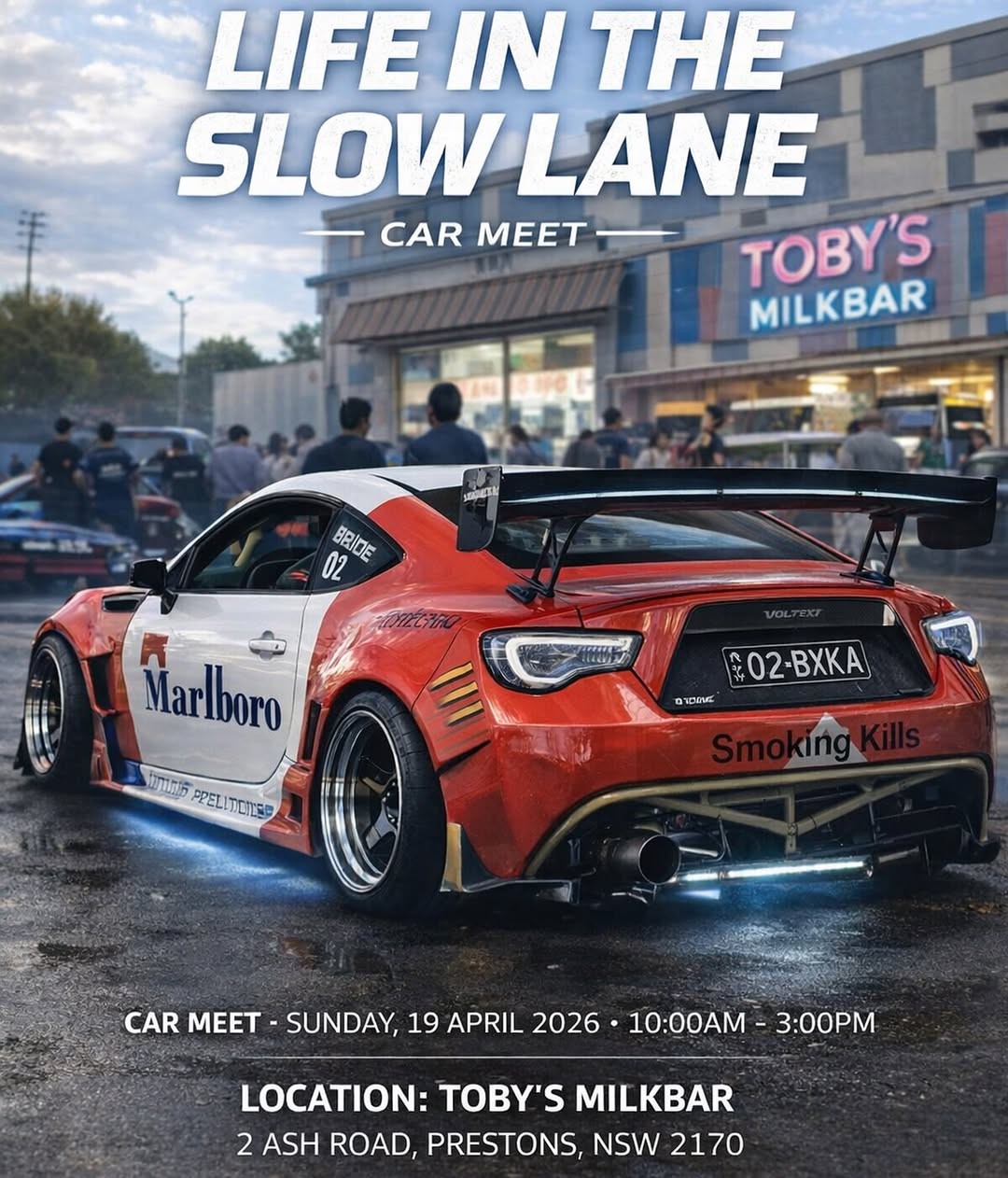 Life in the Slow Lane Car Meet — Euro/JDM car meet in Sydney, NSW on Sunday 19 April 2026