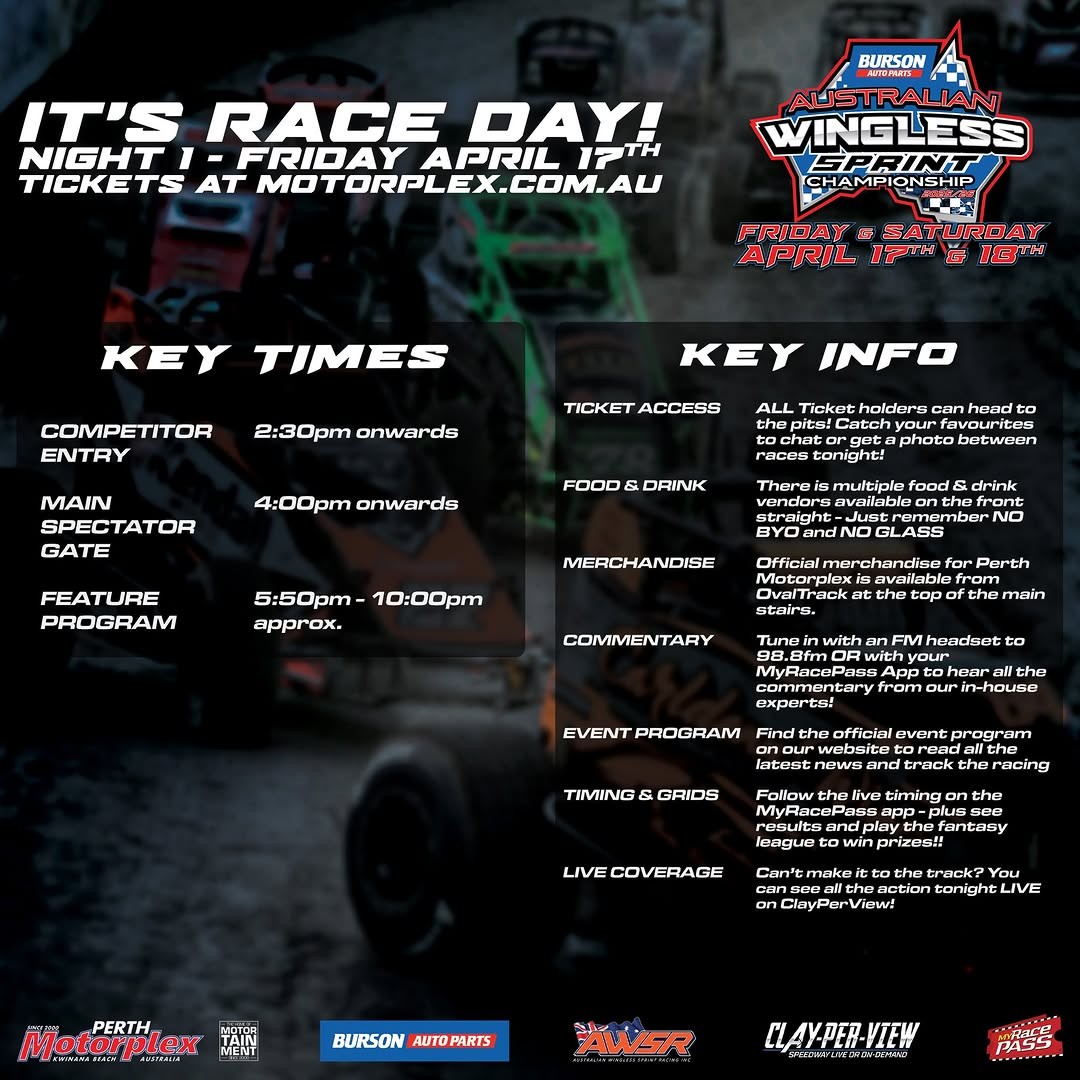 Australian Wingless Sprint Championship — Muscle spectator event in Perth, WA on Friday 17 April 2026